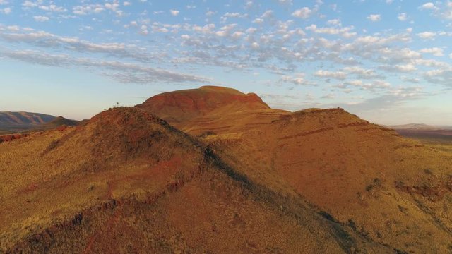 Aerial view of mountain in the Australian desert in Karijini NP.