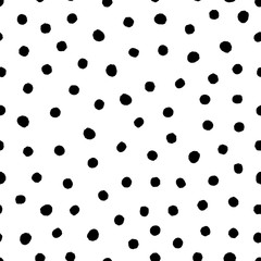 Hand drawn circles, polka dot seamless pattern. Grunge doodle dotted endless backdrop. Ink blots background © VectorShop