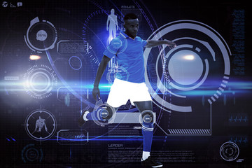 Football player against futuristic black background with circles