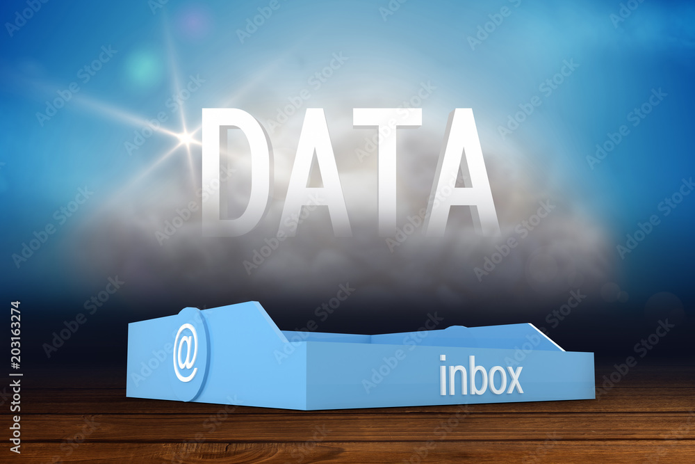 Poster blue inbox against data cloud in room