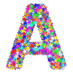 Alphabet symbol letter A composed of colorful stars isolated on white