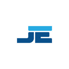 Initial letter JE, straight linked line bold logo, simple flat blue colors