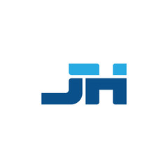 Initial letter JH, straight linked line bold logo, simple flat blue colors