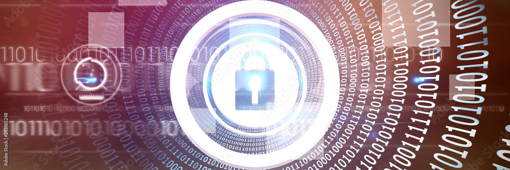 Poster vector icon of security logo against spiral of shiny binary code