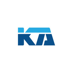 Initial letter KA, straight linked line bold logo, simple flat blue colors