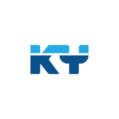Initial letter KY, straight linked line bold logo, simple flat blue colors
