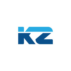 Initial letter KZ, straight linked line bold logo, simple flat blue colors