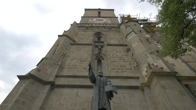 Black Church's tower and Johannes Honterus statue