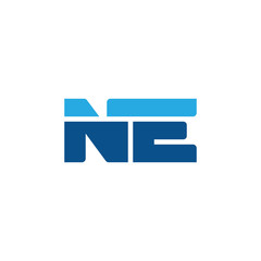 Initial letter NE, straight linked line bold logo, simple flat blue colors