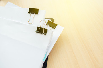 papers empty in clip on the table or desk in office
