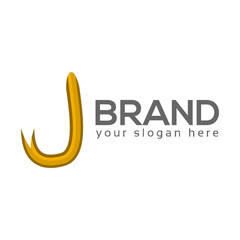 Letter J with ribbon on white background. Logo Design Template. Flat design