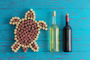 Creative artistic sea turtle formed of wine corks