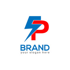 Letter S and P with electricity on white background. Logo Design Template. Flat design