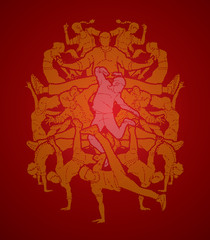 Fototapeta premium Group of people dancing, Street dance action, Dance together designed using dots pixels graphic vector