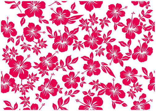Hibiscus's full handle background illustration, texture, seamless design,Image of summer