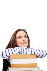 Students studying against white background with vignette