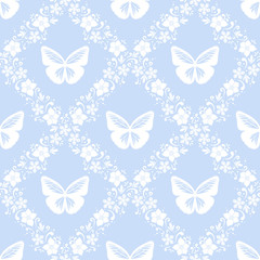 Seamless pattern with butterflies and floral ornament. Vector illustration