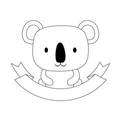 decorative emblem with cute koala icon and ribbon over white background, vector illustration