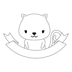 Fototapeta premium decorative emblem with cute squirrel and ribbon over white background, vector illustration