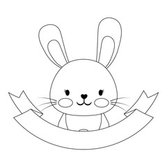 decorative emblem with cute rabbit and ribbon over white background, vector illustration