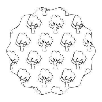 decorative circular frame with trees pattern over white background, vector illustration