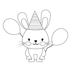 happy birthday design with cute rabbit with birthday hat and balloons over white background, vector illustration