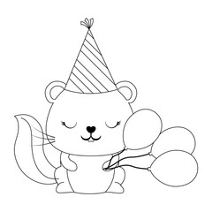 happy birthday design with cute squirrel with birthday hat and balloons over white background, vector illustration