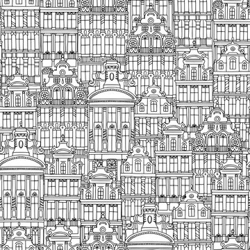 Hand drawn seamless pattern of Belgian houses
