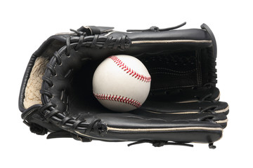baseball in leather glove isolated on white background
