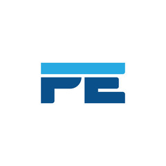 Initial letter PE, straight linked line bold logo, simple flat blue colors
