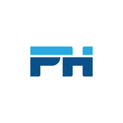 Initial letter PH, straight linked line bold logo, simple flat blue colors