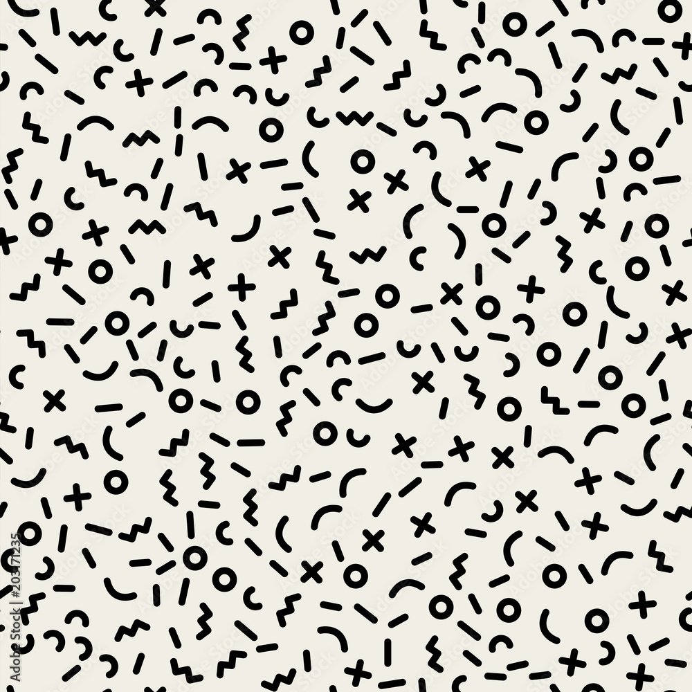 Poster scattered geometric line shapes. seamless pattern.