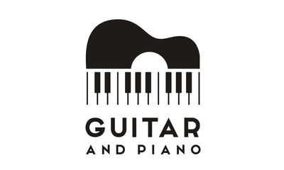 Guitar Strings and Piano Key Music Instrument logo design 