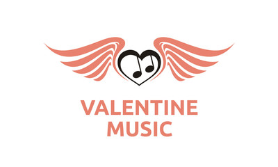 Music Notes Wings with Heart Love Song Valentine Romantic logo design inspiration