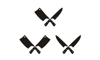 Vintage Retro Knife Cleaver Cross sign Butcher Butchery Meat Logo Design	