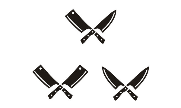 Vintage Retro Knife Cleaver Cross sign Butcher Butchery Meat Logo Design