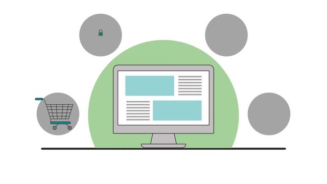 Ecommerce and shopping over white background High Definition animation colorful scenes