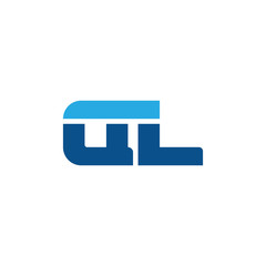 Initial letter QL, straight linked line bold logo, simple flat blue colors