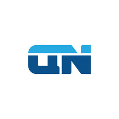Initial letter QN, straight linked line bold logo, simple flat blue colors