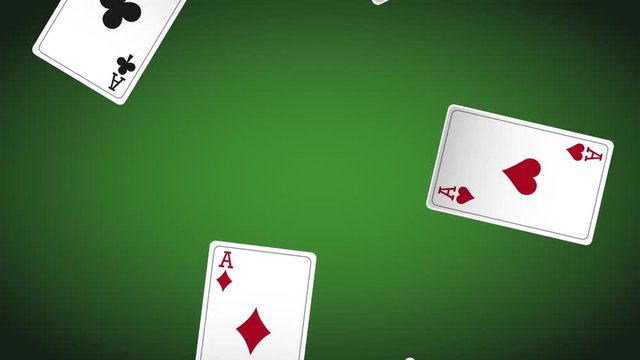 Casino cards falling down over green deck background High definiton animation colorful scenes