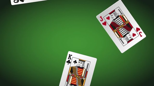 Casino cards falling down over green deck background High definiton animation colorful scenes