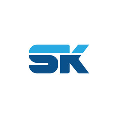 Initial letter SK, straight linked line bold logo, simple flat blue colors