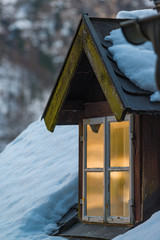 A picturesque window in the Austrian mountain village of Hallstatt. Austria