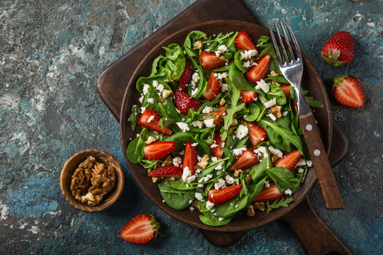 Strawberry, Spinach, Arugula And Feta Cheese Salad