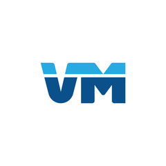 Initial letter VM, straight linked line bold logo, simple flat blue colors