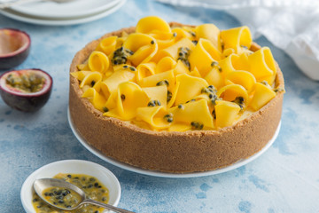 mango and passion fruit cheesecake