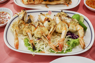 seafood for dinner on table, Seafood platter