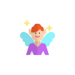 Magical fairy with wings flat icon, vector sign, colorful pictogram isolated on white. Flying fairy symbol, logo illustration. Flat style design