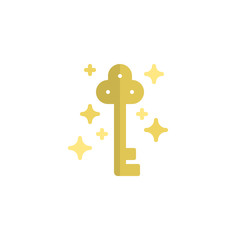 Obraz premium Magic key flat icon, vector sign, colorful pictogram isolated on white. Shiny golden key symbol, logo illustration. Flat style design
