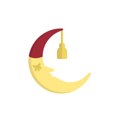 Sleeping moon in nightcap flat icon, vector sign, colorful pictogram isolated on white. Crescent in hat symbol, logo illustration. Flat style design